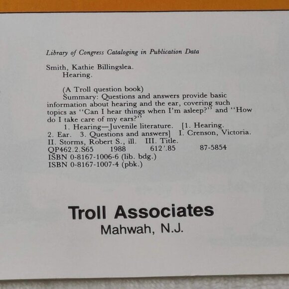 Hearing Kathie Billingslea Smith Victoria Crenson 1988 A Troll Question Book PB - Picture 4 of 7